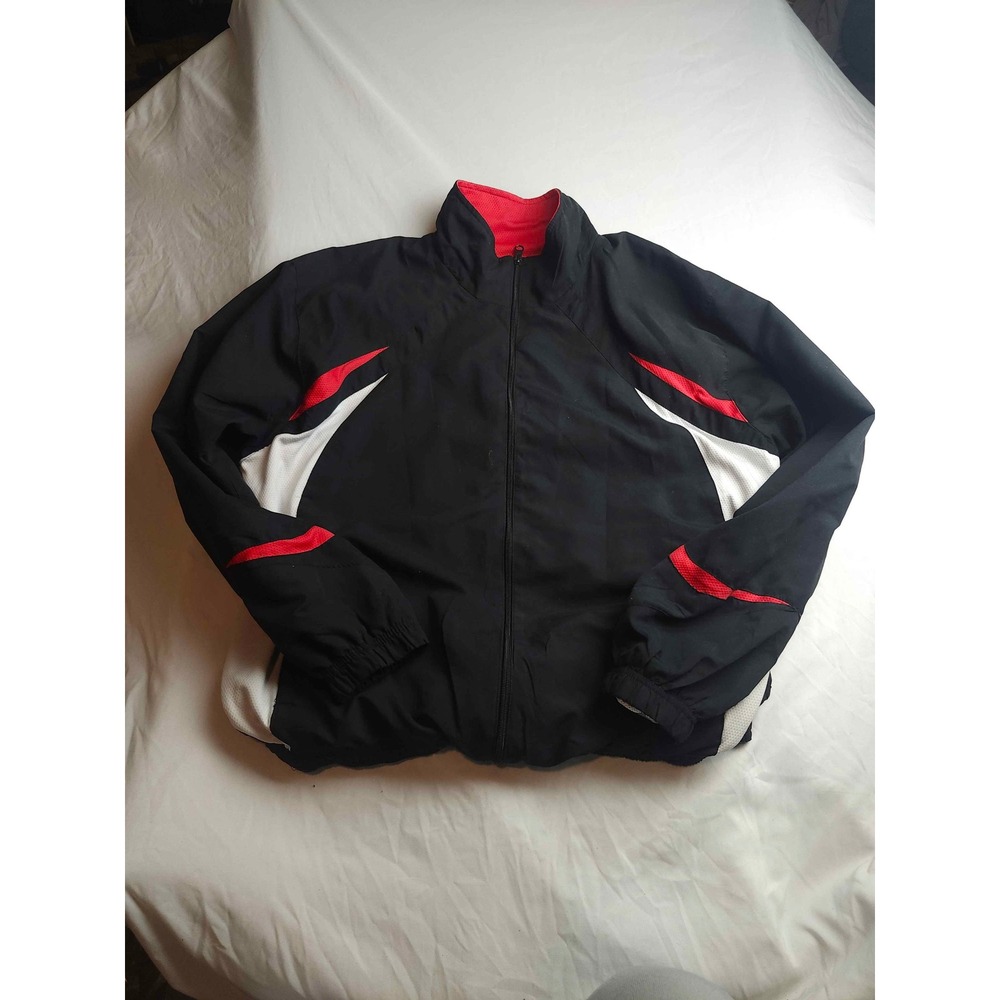 Wilson Mens Large Black Red White Full Zip Athletic Track Jacket Mesh Lined